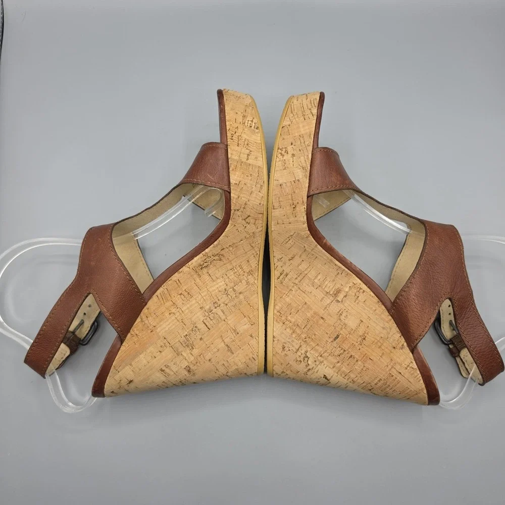 Stuart Weitzman Shoes Womens 9.5 Brown Leather Cork Wedge Ankle Strap Platform - Picture 7 of 13